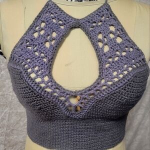 Handmade crocheted crop top halter neck large bust